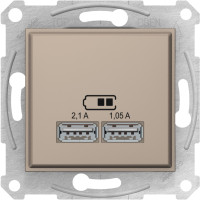 Розетка 2-местная с USB скрытая титан Schneider Electric Sedna