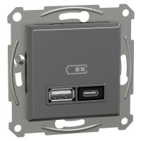 Розетка 2-местная с USB Type-A + Type-C 21 Вт скрытая антрацит Schneider Electric Asfora