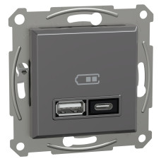 Розетка 2-местная с USB Type-A + Type-C 21 Вт скрытая антрацит Schneider Electric Asfora