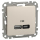 Розетка 2-местная с USB Type-A + Type-C 21 Вт бежевая Schneider Electric Sedna Design