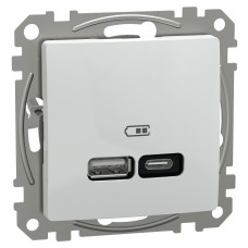 Розетка 2-местная с USB Type-A + Type-C 21 Вт белая Schneider Electric Sedna Design