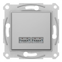 Розетка 2-местная с USB скрытая алюминий Schneider Electric Sedna