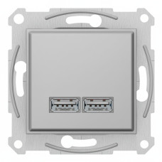 Розетка 2-местная с USB скрытая алюминий Schneider Electric Sedna