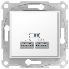 Розетка 2-местная с USB скрытая белая Schneider Electric Sedna