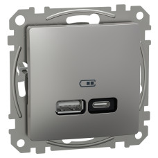 Розетка 2-местная с USB Type-A + Type-C 21 Вт алюминий Schneider Electric Sedna Design