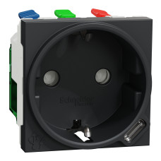 Розетка 1-местная с заземлением со шторками с USB антрацит Schneider Electric Unica New