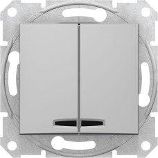 Выключатель 2-клавишный с подсветкой скрытый алюминий Schneider Electric Sedna