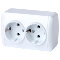 Розетка 2-местная с заземлением IP20 накладная белая E.NEXT E.aqua