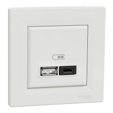 Розетка 2-местная с USB Type-A + Type-C 45 Вт 3А скрытая белая Schneider Electric Asfora