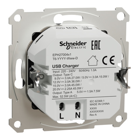 Розетка 2-местная с USB Type-A + Type-C 45 Вт 3А антрацит Schneider Electric Asfora