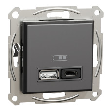 Розетка 2-местная с USB Type-A + Type-C 45 Вт 3А антрацит Schneider Electric Asfora