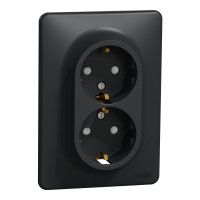 Розетка 2-местная с заземлением со шторками скрытая чёрная Schneider Electric Sedna Design