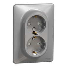Розетка 2-місна з заземленням зі шторками алюміній Schneider Electric Sedna Design