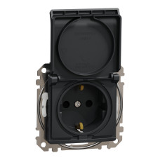 Розетка 1-місна з заземленням IP44 чорна Schneider Electric Sedna Design