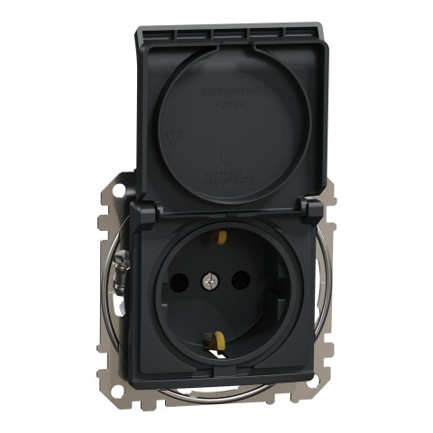 Розетка 1-местная с заземлением чёрная Schneider Electric Sedna Design
