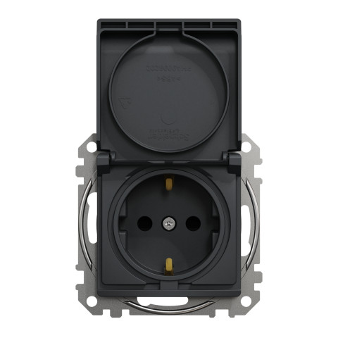 Розетка 1-местная с заземлением чёрная Schneider Electric Sedna Design