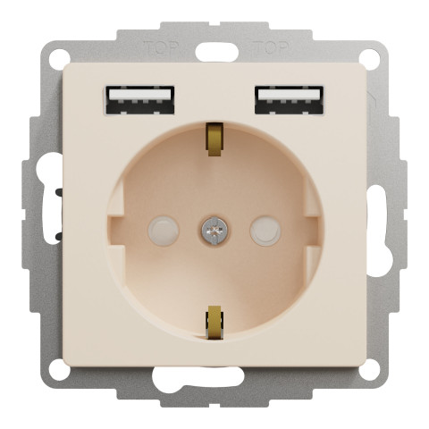 Розетка 1-местная с заземлением со шторками с USB бежевая Schneider Electric Sedna Design