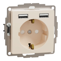 Розетка 1-местная с заземлением со шторками с USB бежевая Schneider Electric Sedna Design