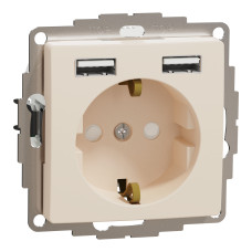 Розетка 1-местная с заземлением со шторками с USB бежевая Schneider Electric Sedna Design