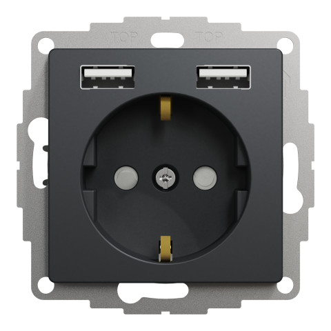 Розетка 1-местная с заземлением со шторками с USB чёрная Schneider Electric Sedna Design