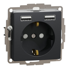 Розетка 1-местная с заземлением со шторками с USB чёрная Schneider Electric Sedna Design