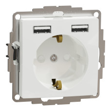 Розетка 1-местная с заземлением со шторками с USB белая Schneider Electric Sedna Design
