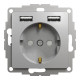 Розетка 1-местная с заземлением со шторками с USB алюминий Schneider Electric Sedna Design
