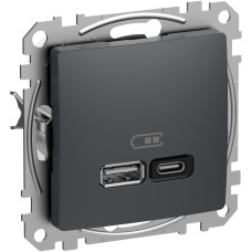 Розетка 1-местная с USB Type-A + Type-C 45 Вт 3А чёрная Schneider Electric Sedna Design