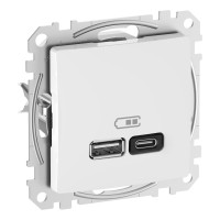 Розетка 1-местная с USB Type-A + Type-C 45 Вт 3А белая Schneider Electric Sedna Design