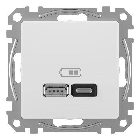 Розетка 1-местная с USB Type-A + Type-C 45 Вт 3А белая Schneider Electric Sedna Design