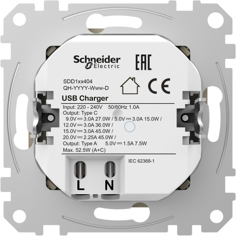 Розетка 1-местная с USB Type-A + Type-C 45 Вт 3А бежевая Schneider Electric Sedna Design