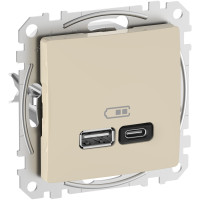Розетка 1-местная с USB Type-A + Type-C 45 Вт 3А бежевая Schneider Electric Sedna Design