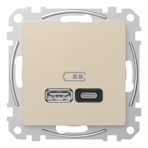 Розетка 1-местная с USB Type-A + Type-C 45 Вт 3А бежевая Schneider Electric Sedna Design