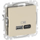 Розетка 1-местная с USB Type-A + Type-C 45 Вт 3А бежевая Schneider Electric Sedna Design