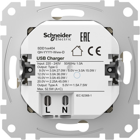 Розетка 1-местная с USB Type-A + Type-C 45 Вт 3А алюминий Schneider Electric Sedna Design