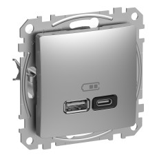 Розетка 1-местная с USB Type-A + Type-C 45 Вт 3А алюминий Schneider Electric Sedna Design