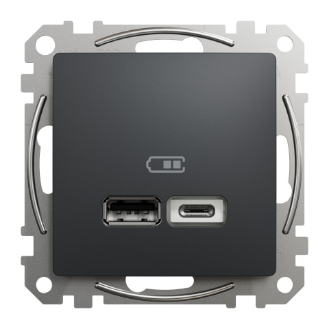 Розетка 1-місна з USB Type-A + Type-C 4А прихована чорна Schneider Electric Sedna Design