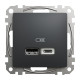 Розетка 1-місна з USB Type-A + Type-C 4А прихована чорна Schneider Electric Sedna Design