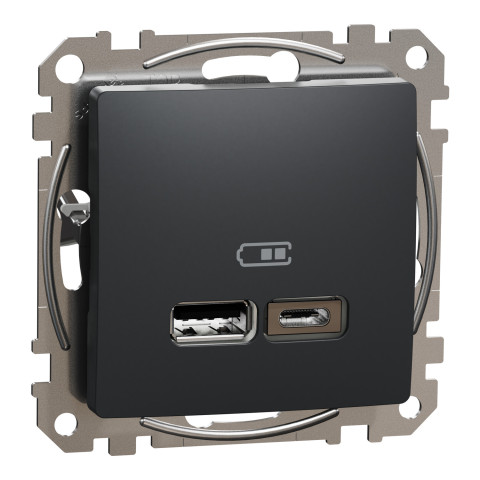 Розетка 1-місна з USB Type-A + Type-C 4А прихована чорна Schneider Electric Sedna Design