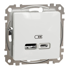 Розетка 1-місна з USB Type-A + Type-C 4А прихована біла Schneider Electric Sedna Design