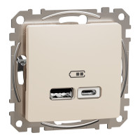 Розетка 1-местная с USB Type-A + Type-C 4А скрытая бежевая Schneider Electric Sedna Design