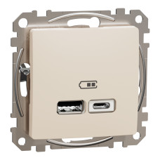 Розетка 1-местная с USB Type-A + Type-C 4А скрытая бежевая Schneider Electric Sedna Design