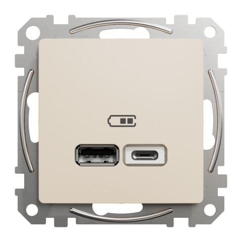 Розетка 1-местная с USB Type-A + Type-C 4А скрытая бежевая Schneider Electric Sedna Design