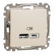 Розетка 1-местная с USB Type-A + Type-C 4А скрытая бежевая Schneider Electric Sedna Design