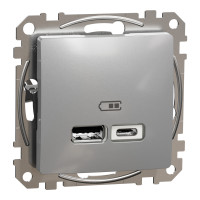 Розетка 1-місна з USB Type-A + Type-C 4А алюміній Schneider Electric Sedna Design