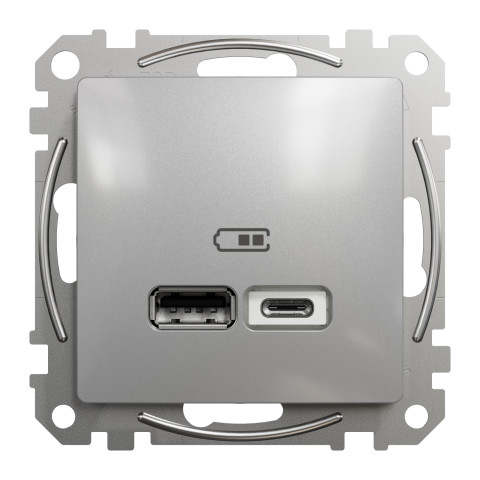 Розетка 1-місна з USB Type-A + Type-C 4А алюміній Schneider Electric Sedna Design