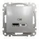 Розетка 1-місна з USB Type-A + Type-C 4А алюміній Schneider Electric Sedna Design