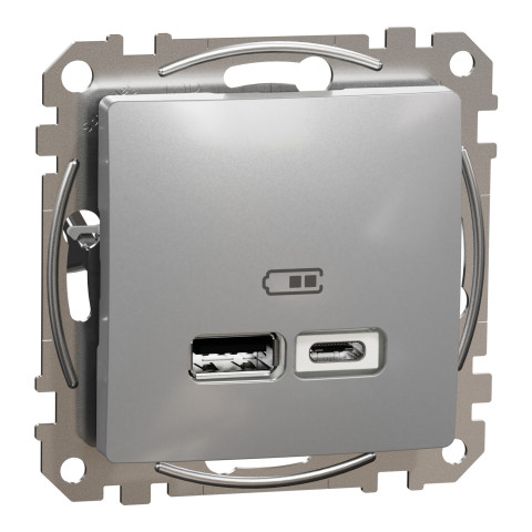 Розетка 1-місна з USB Type-A + Type-C 4А алюміній Schneider Electric Sedna Design