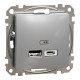 Розетка 1-місна з USB Type-A + Type-C 4А алюміній Schneider Electric Sedna Design