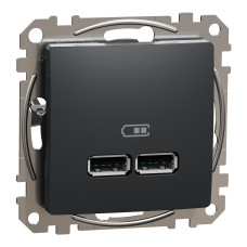 Розетка 1-місна з USB Type-A + Type-A 1А прихована чорна Schneider Electric Sedna Design